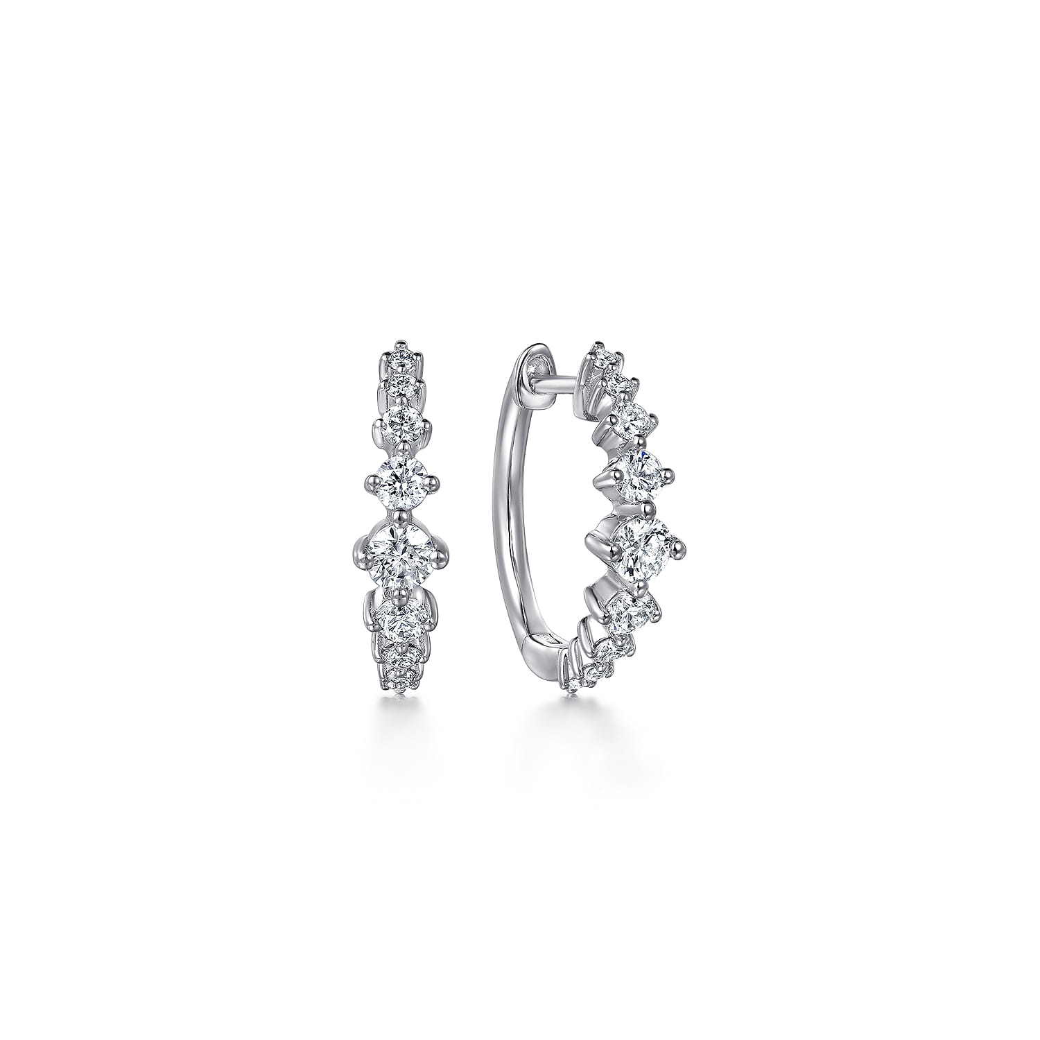 Graduating Diamond Huggie Earrings in 14K White Gold