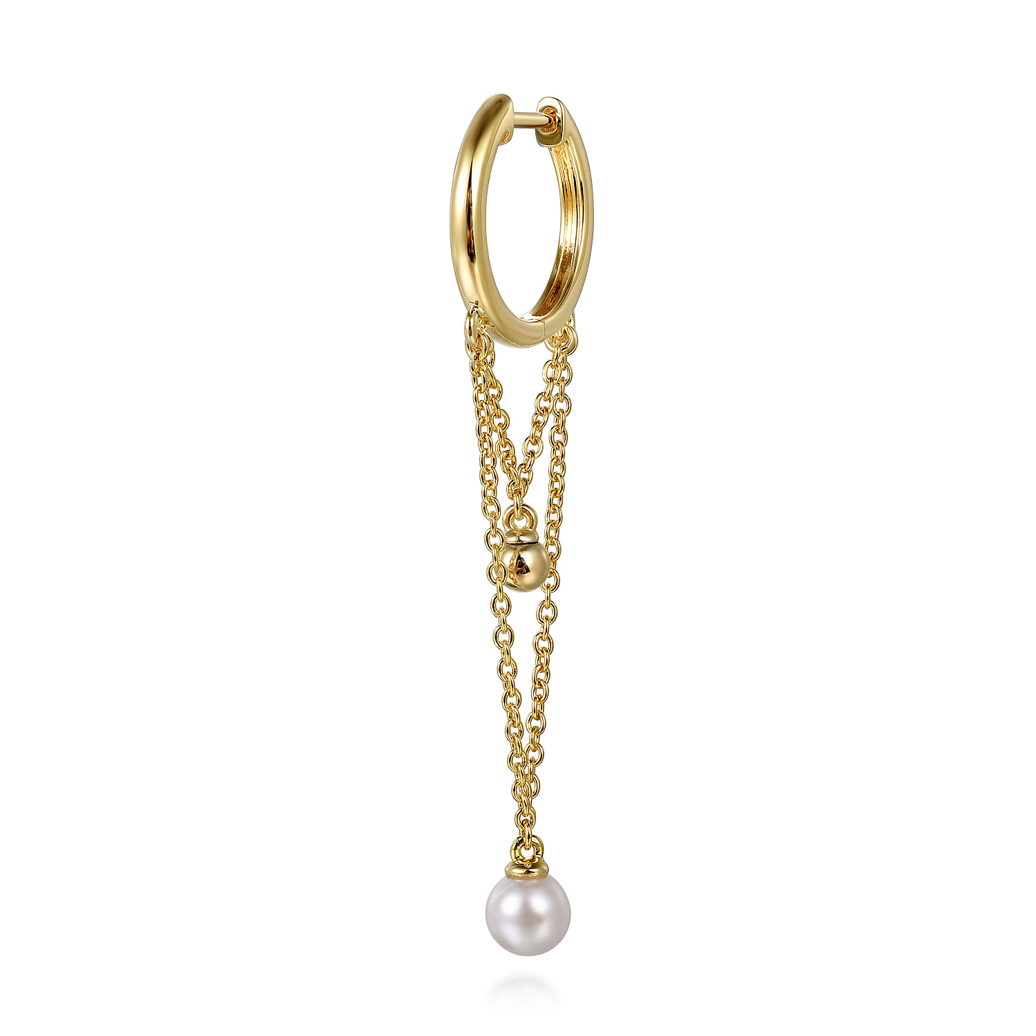 Bujukan And Pearl Huggie Drop Earrings in 14K Yellow Gold, photograph 3