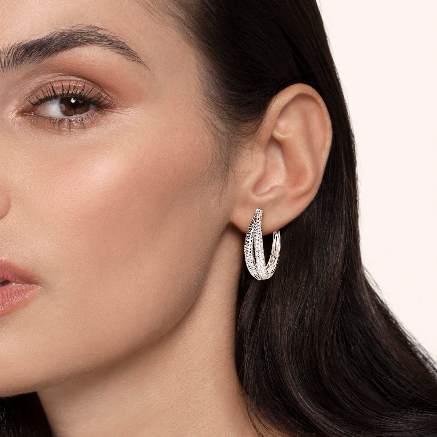 Bujukan White Sapphire 30mm Intricate Hoop Earrings in Sterling Silver, photograph 2