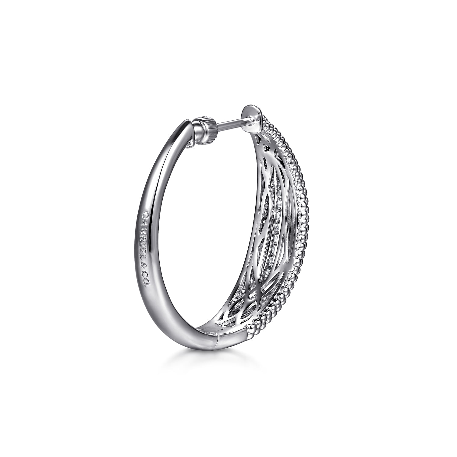 Bujukan White Sapphire 30mm Intricate Hoop Earrings in Sterling Silver, photograph 3