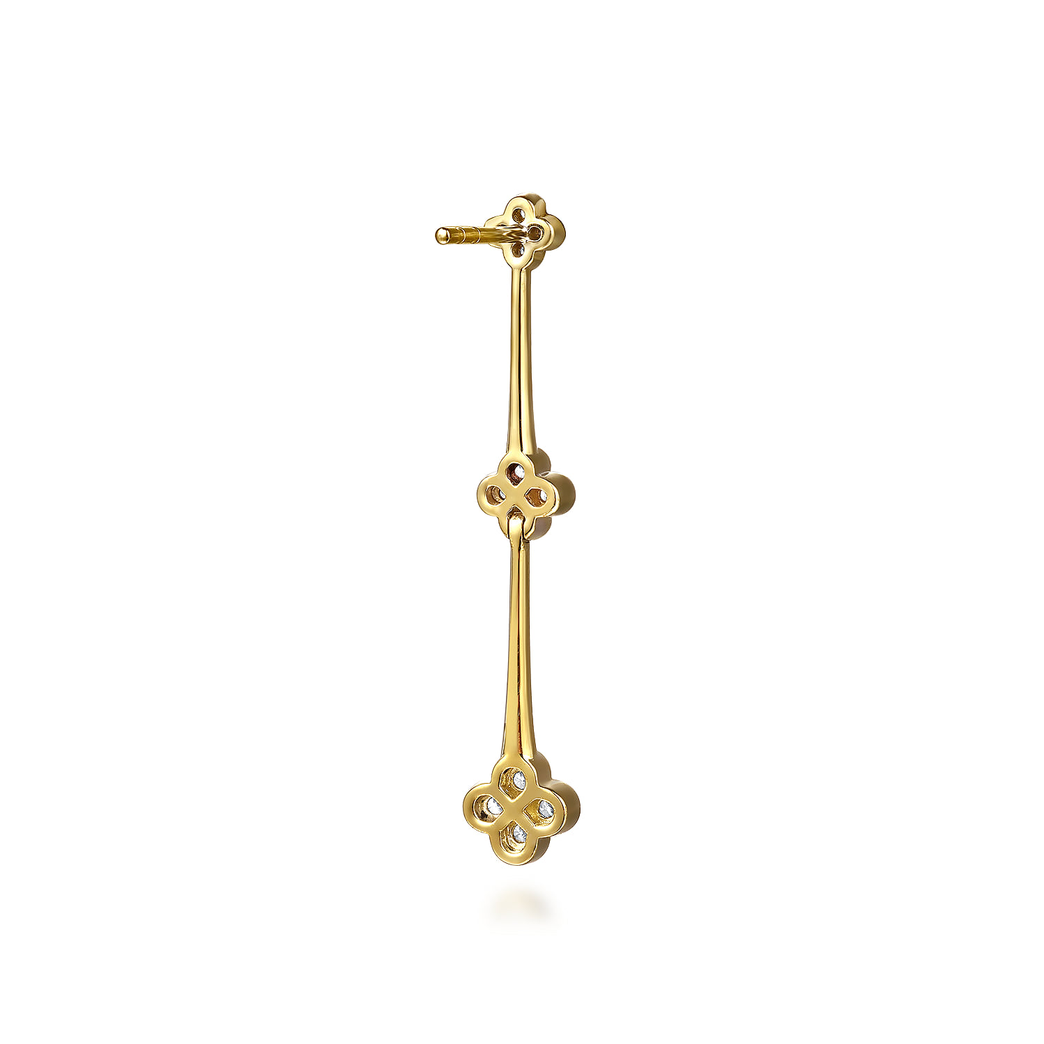Graduating Diamond Clover Stud Drop Earrings in 14K Yellow Gold, photograph 3
