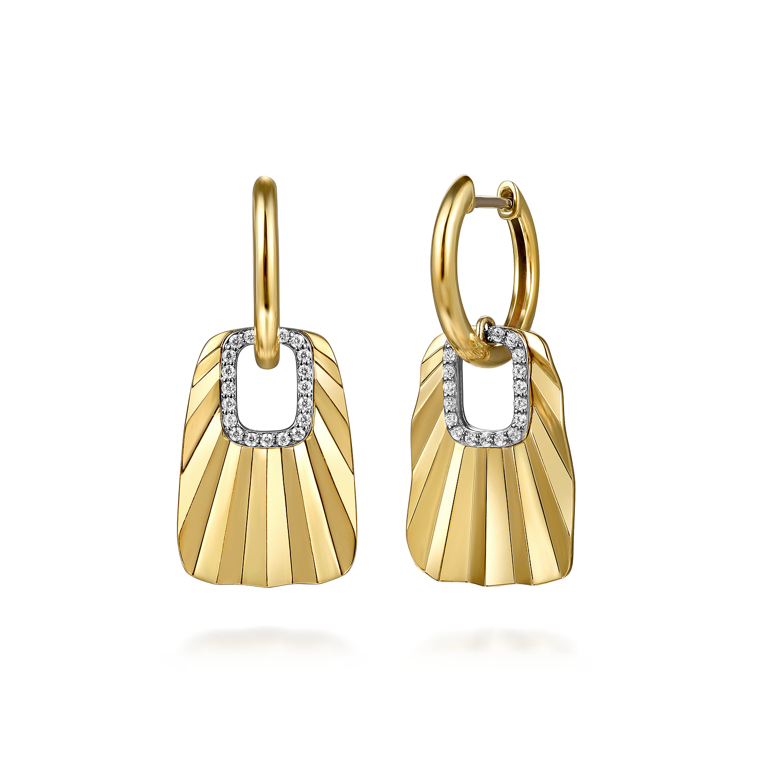Diamond and Diamond Cut Huggie Drop Earrings