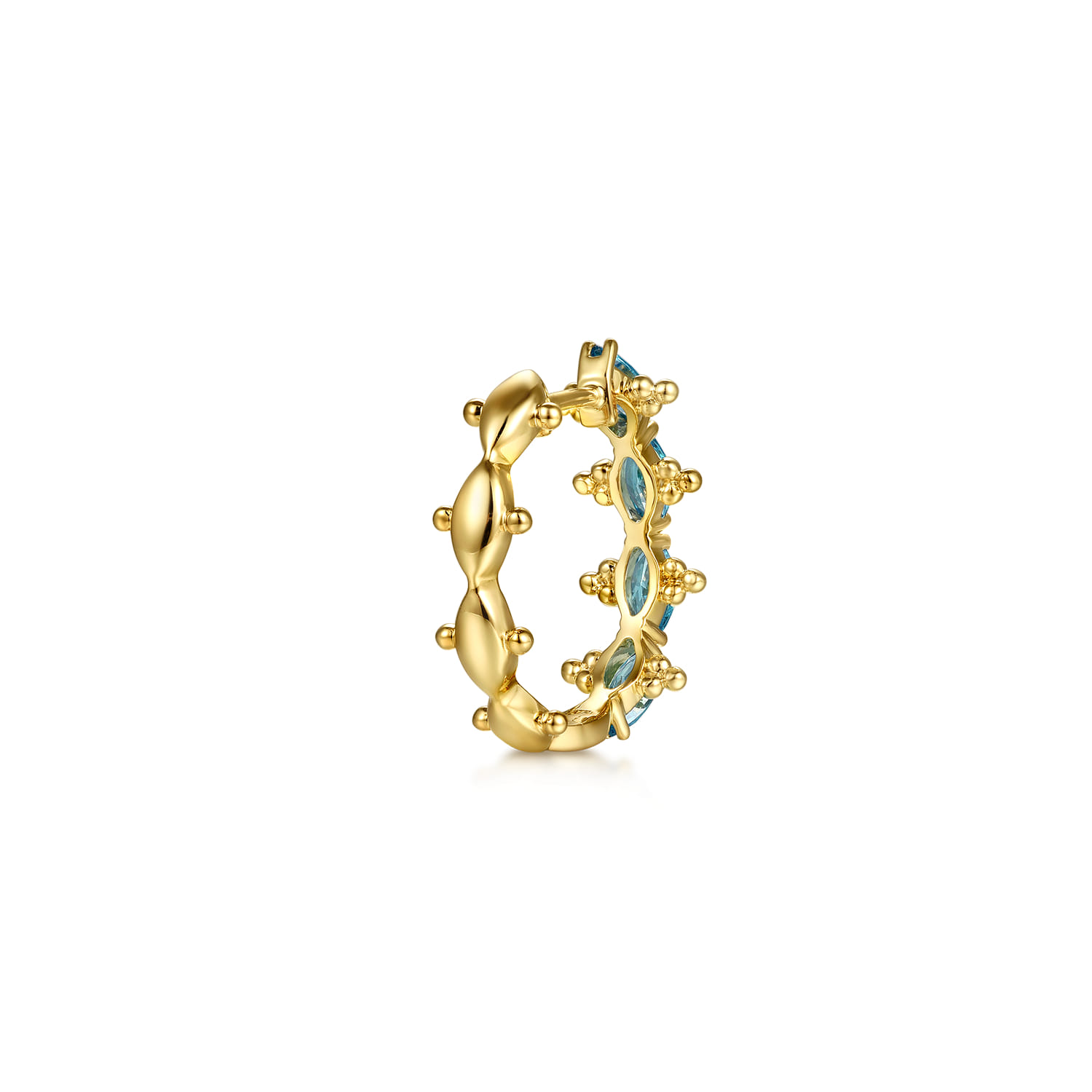 Bujukan Blue Topaz Huggie Earrings in 14K Yellow Gold, photograph 3