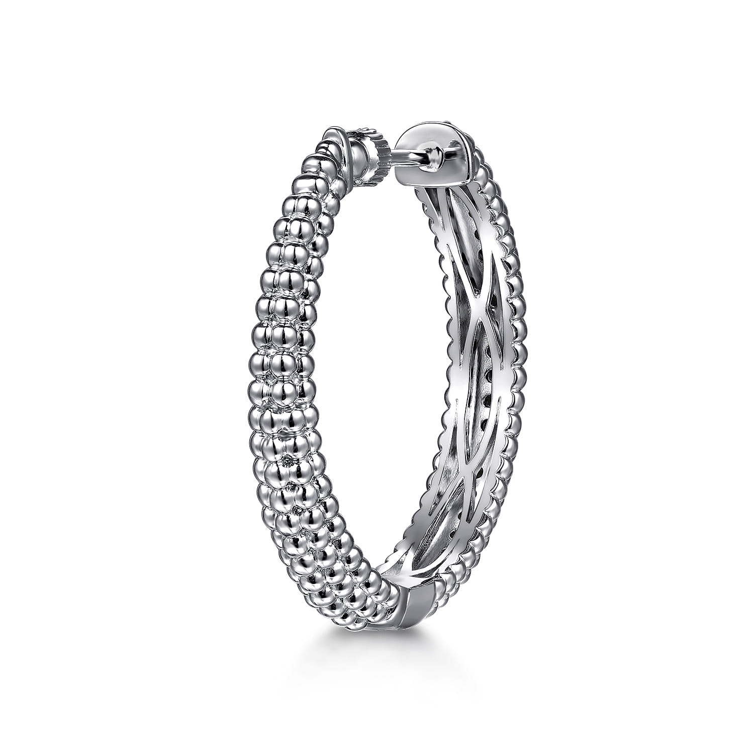 Bujukan Black Spinel Classic Hoop Earrings in Sterling Silver, photograph 3