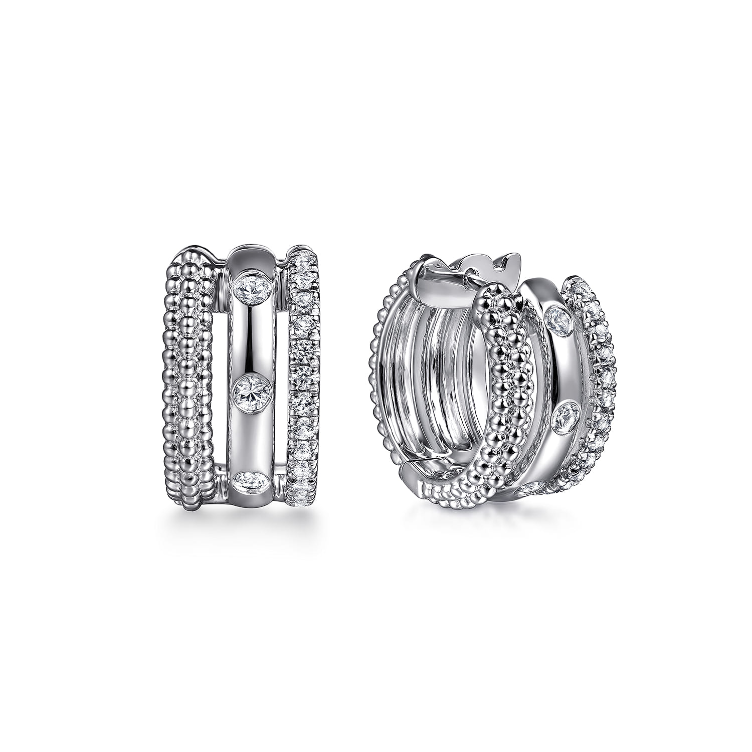 Bujukan and White Sapphire Huggie Earrings