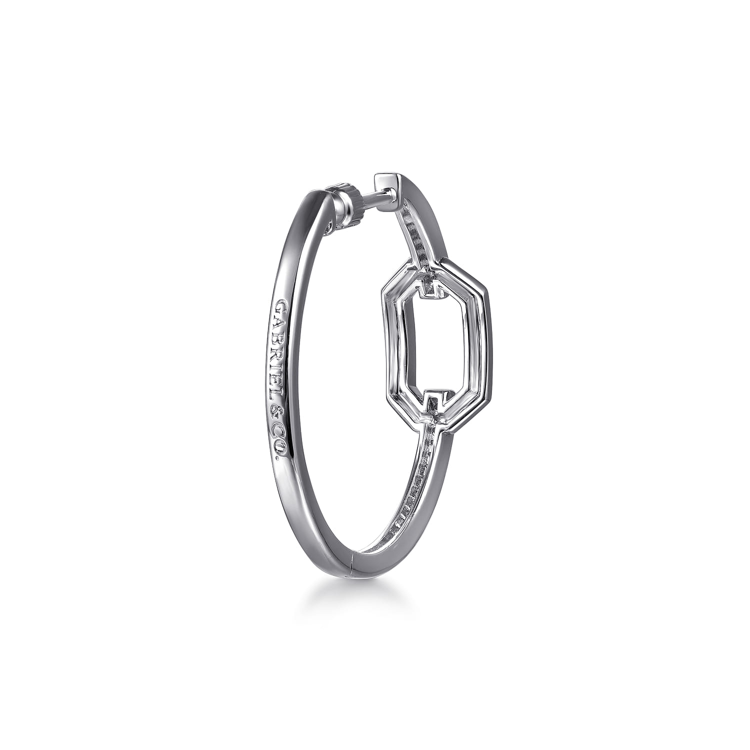 30mm White Sapphire Link Chain Hoop Earrings in Sterling Silver, photograph 3