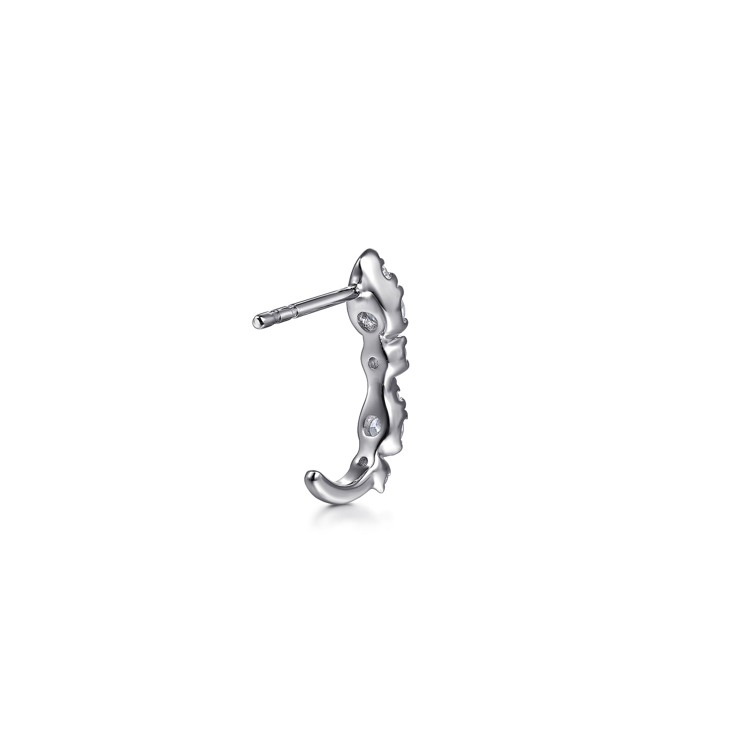 Diamond J Hoop Stud Earrings in 14K White Gold, photograph 3
