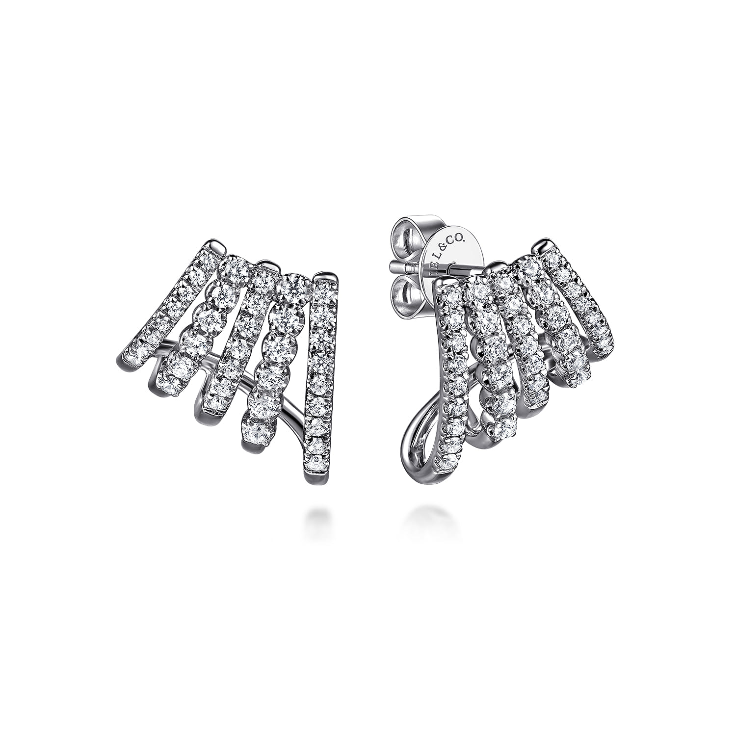 Diamond J Hoop Stud Earrings in 14K White Gold