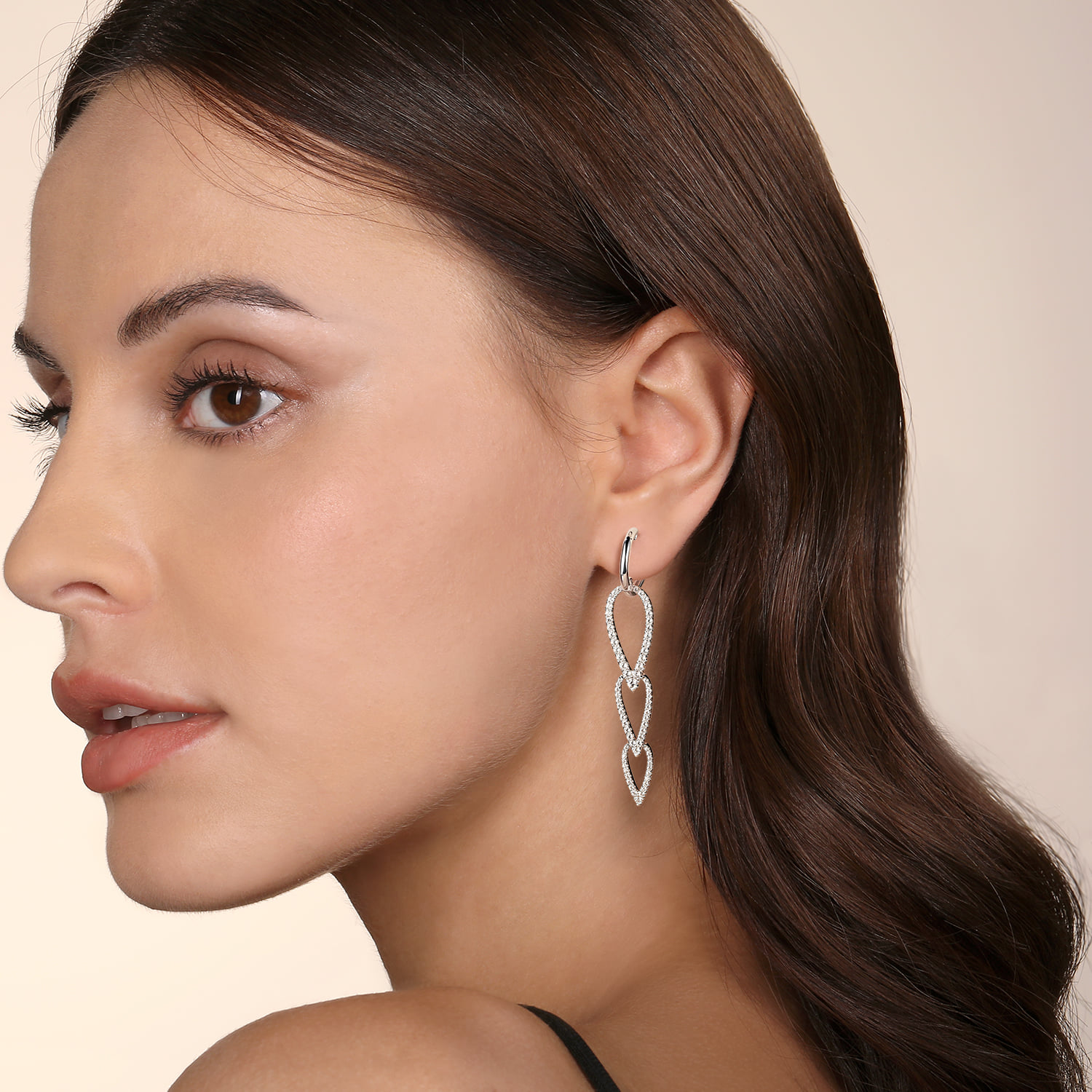 Diamond Huggie Drop Earrings in 14K White Gold, photograph 2