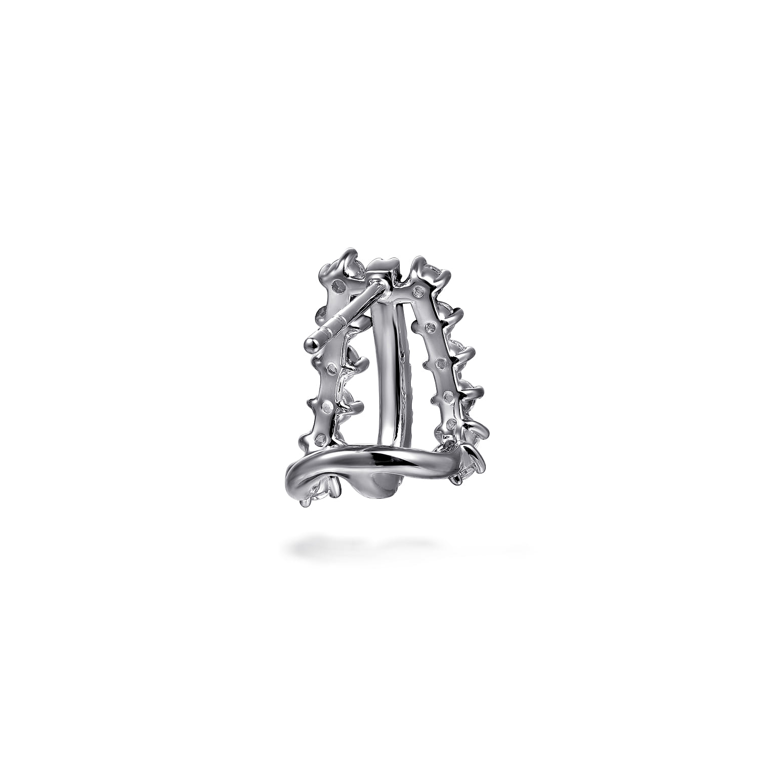 Diamond J Hoop Stud Earrings in 14K White Gold, photograph 3