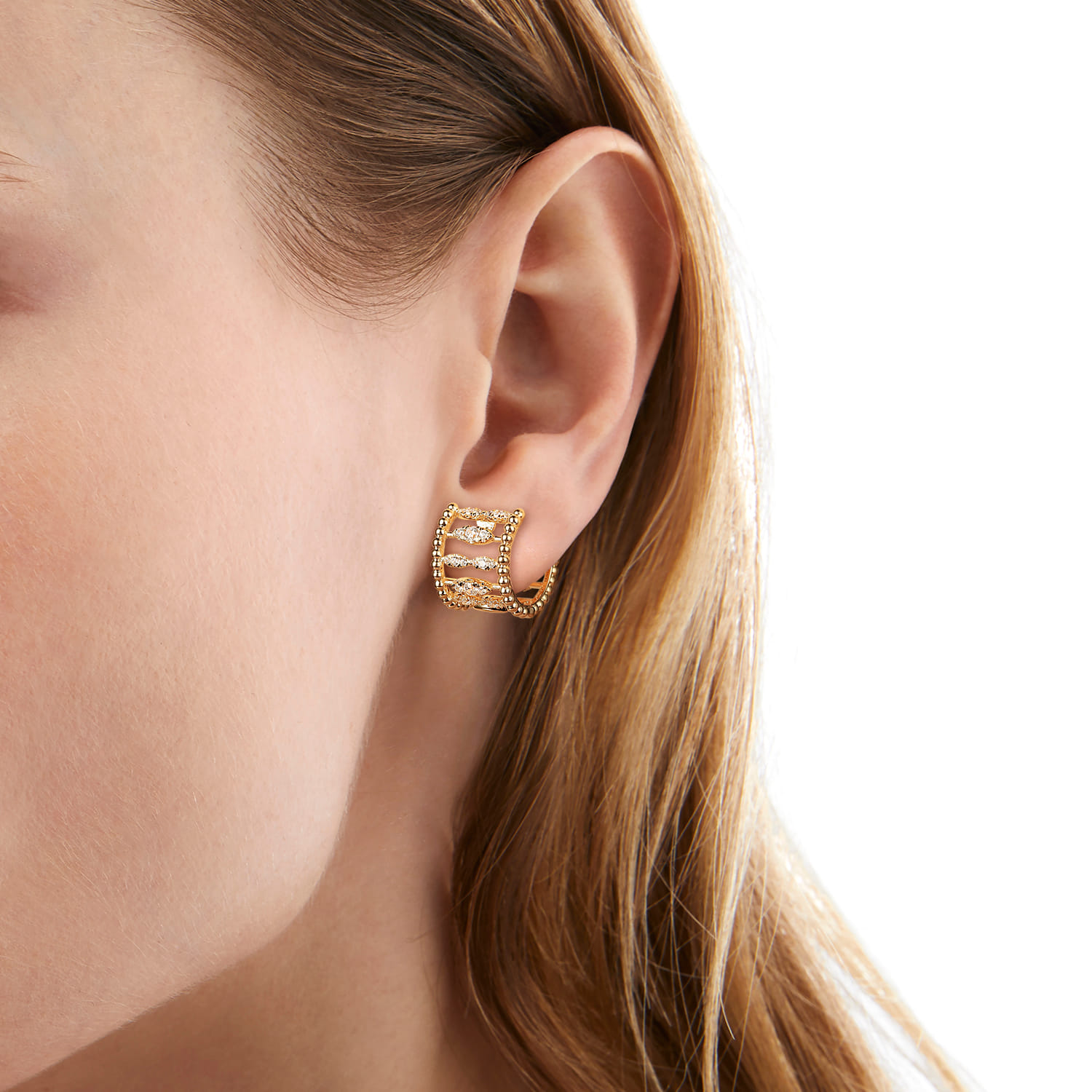 Bujukan Diamond Huggie Earrings in 14K Yellow Gold, photograph 2