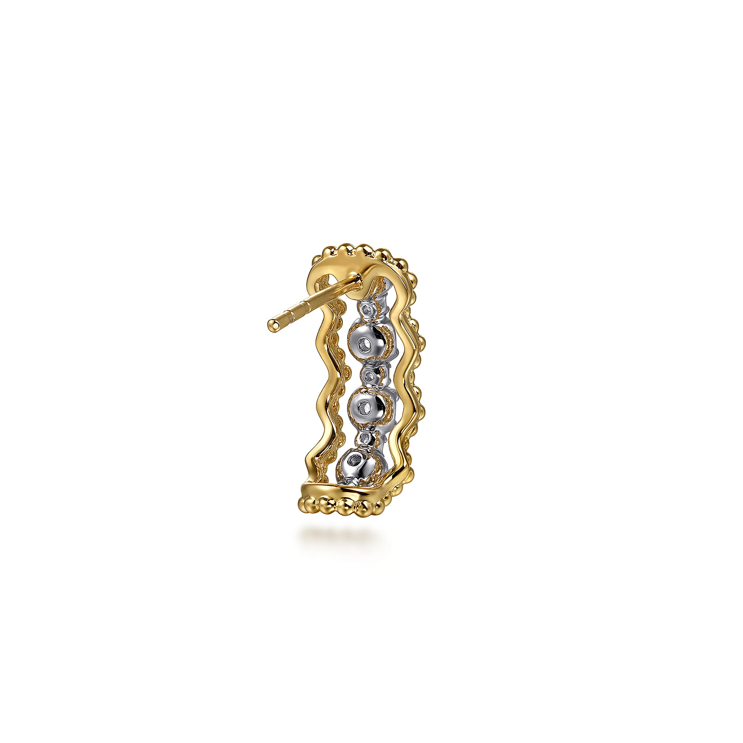 Bujukan Diamond J Hoop Stud Earrings in 14K White/Yellow Gold, photograph 3