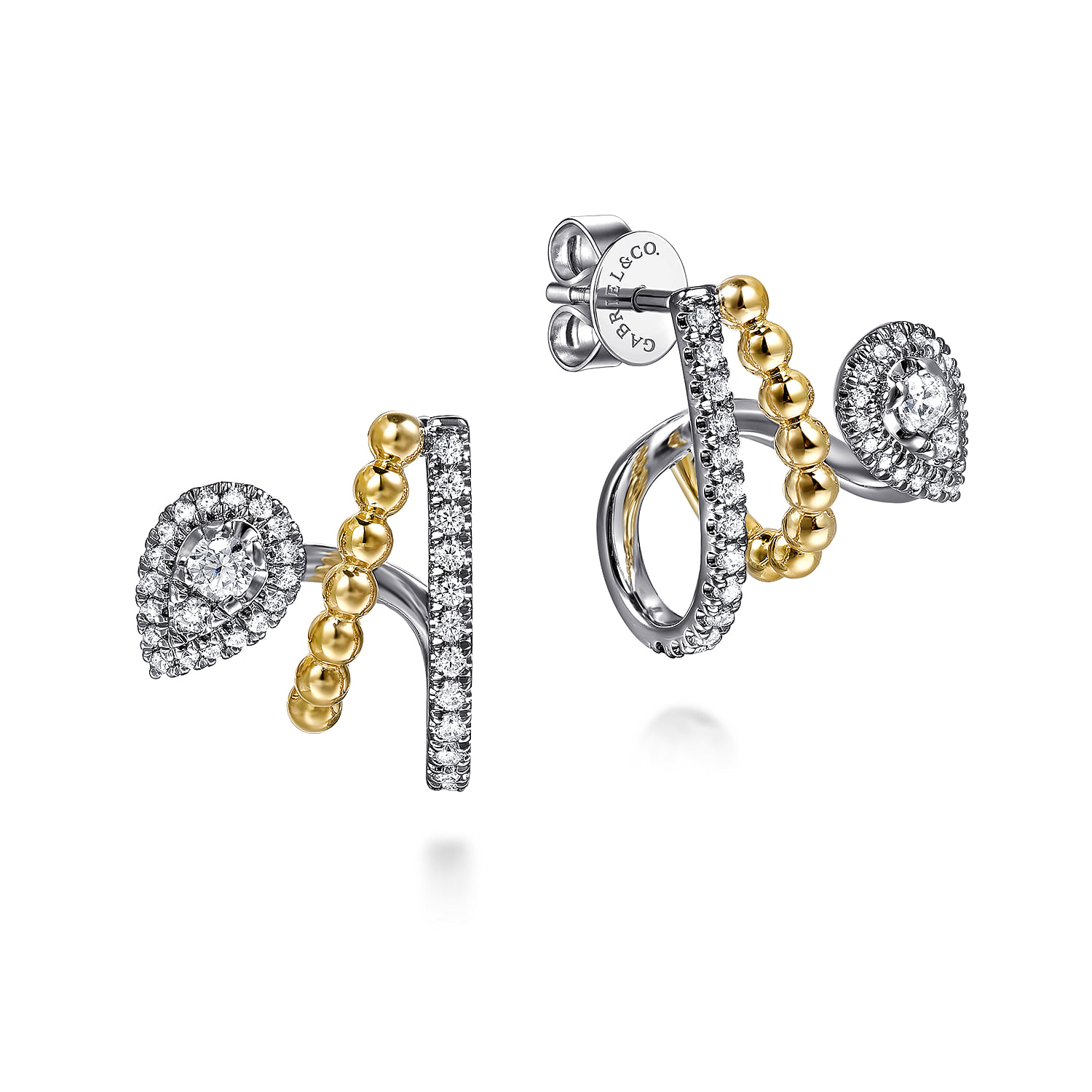 Bujukan Diamond J Hoop Stud Earrings in 14K White/Yellow Gold