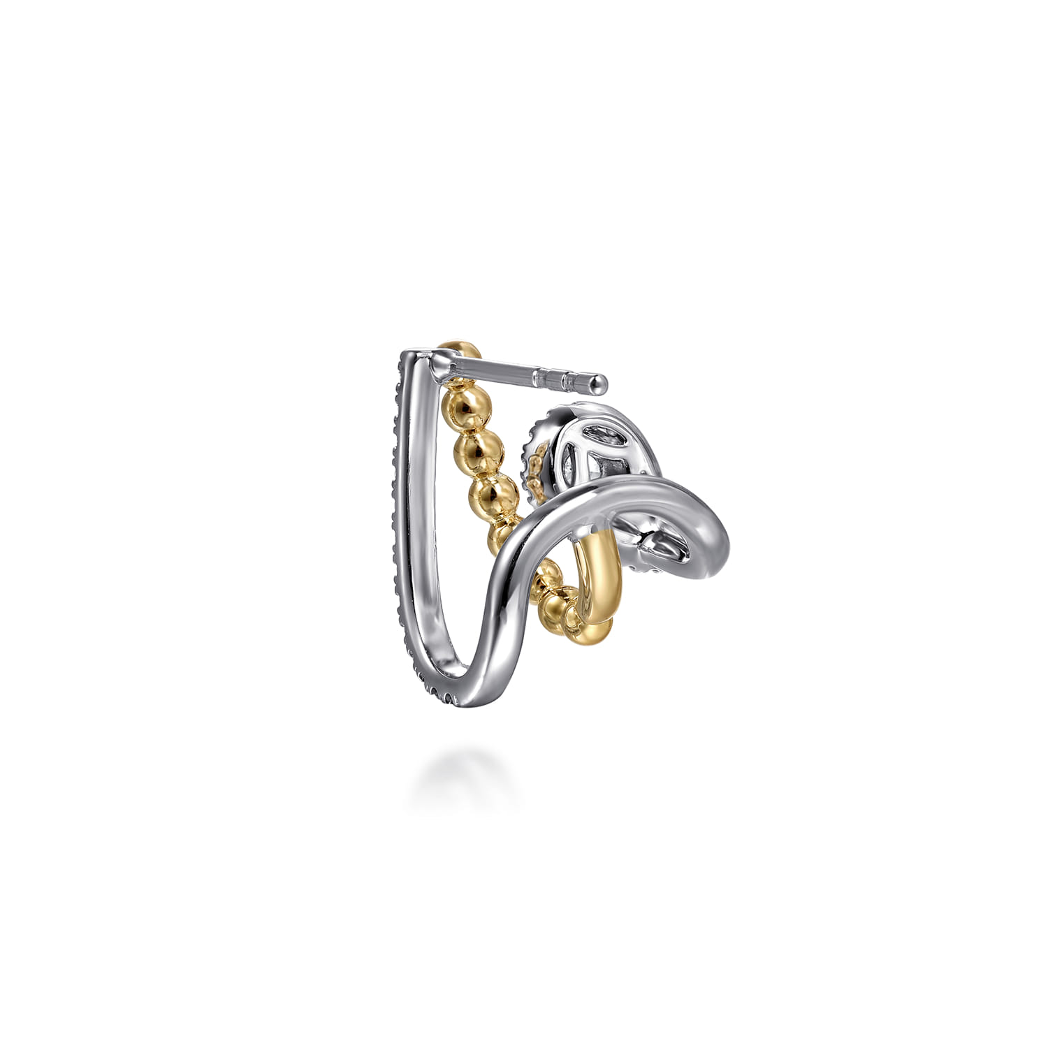 Bujukan Diamond J Hoop Stud Earrings in 14K White/Yellow Gold, photograph 3