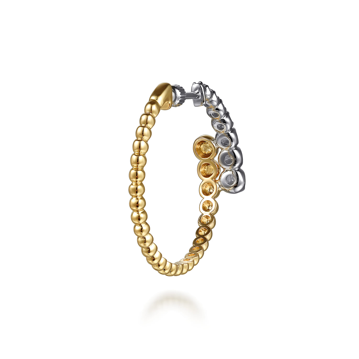 Bujukan and Graduating Diamond Bypass Hoop Earrings in 14K White/Yellow Gold, photograph 3