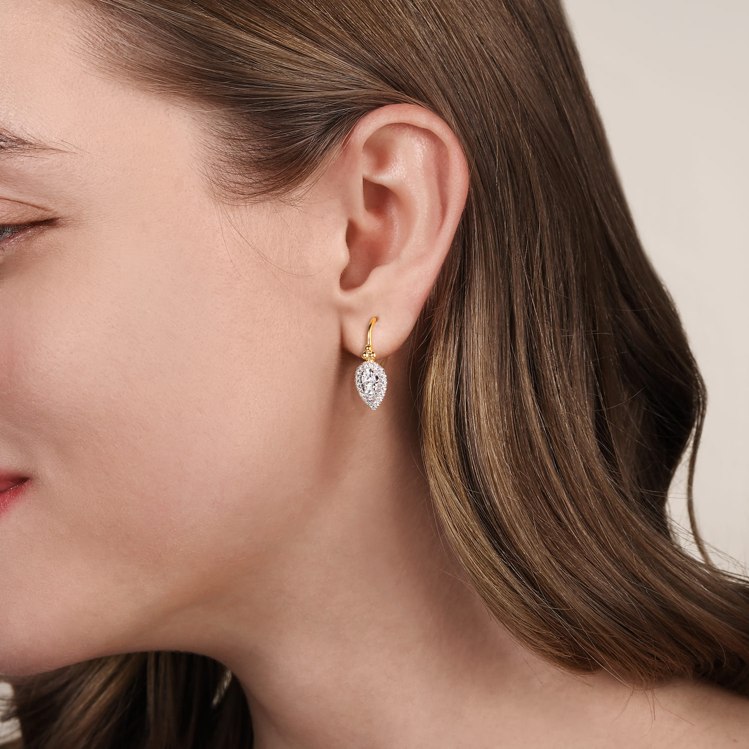 Bujukan Diamond Drop Earrings in 14K White/Yellow Gold, photograph 2