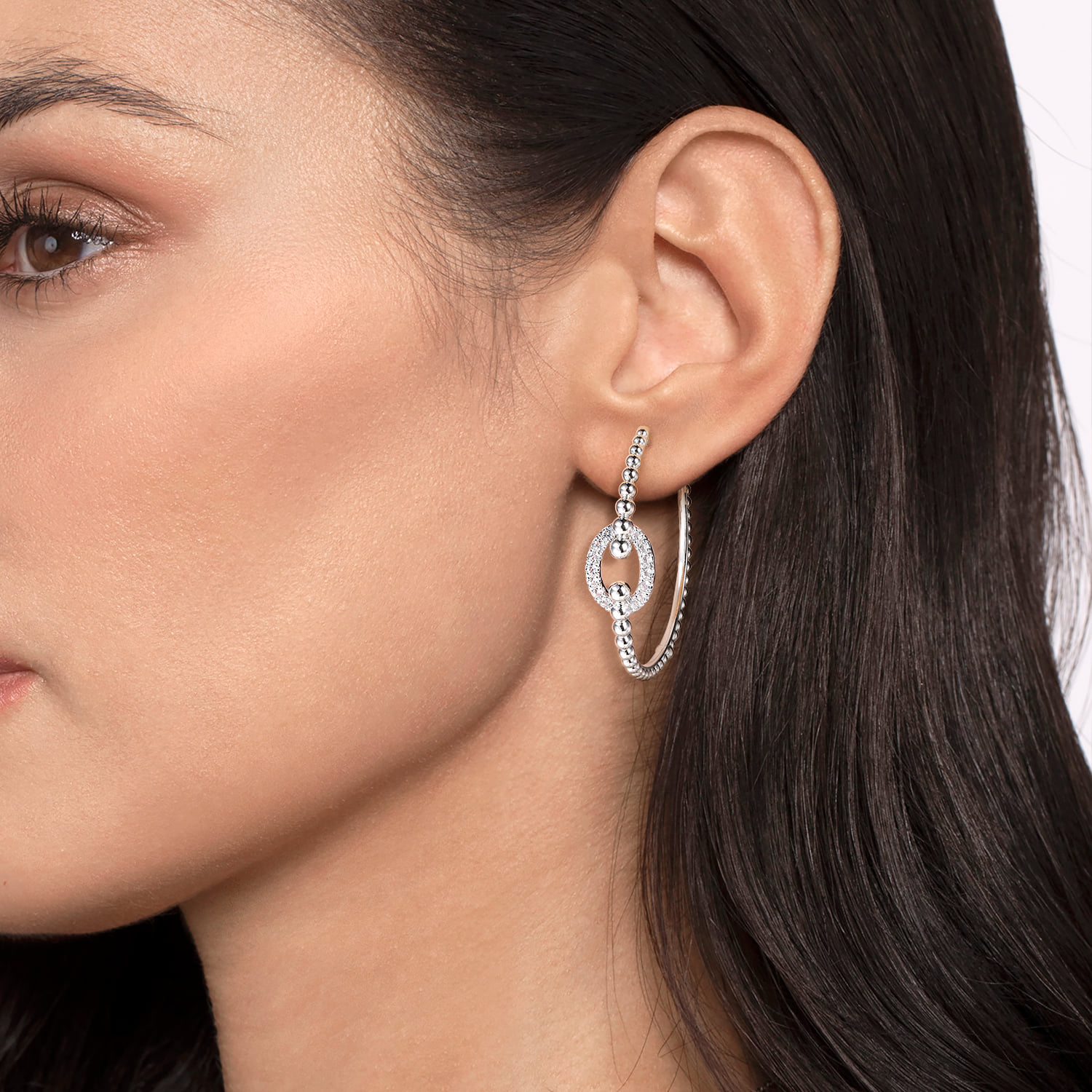 Bujukan and White Sapphire Hoop Earrings in Sterling Silver, photograph 2