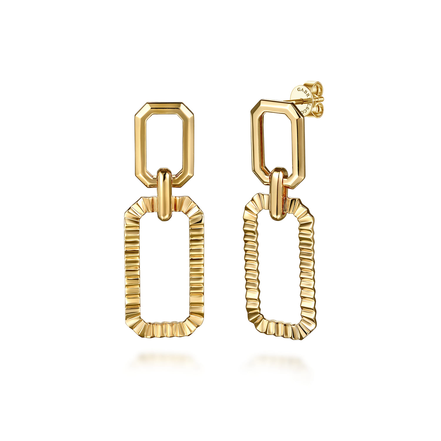 Diamond Cut Link Stud Drop Earrings