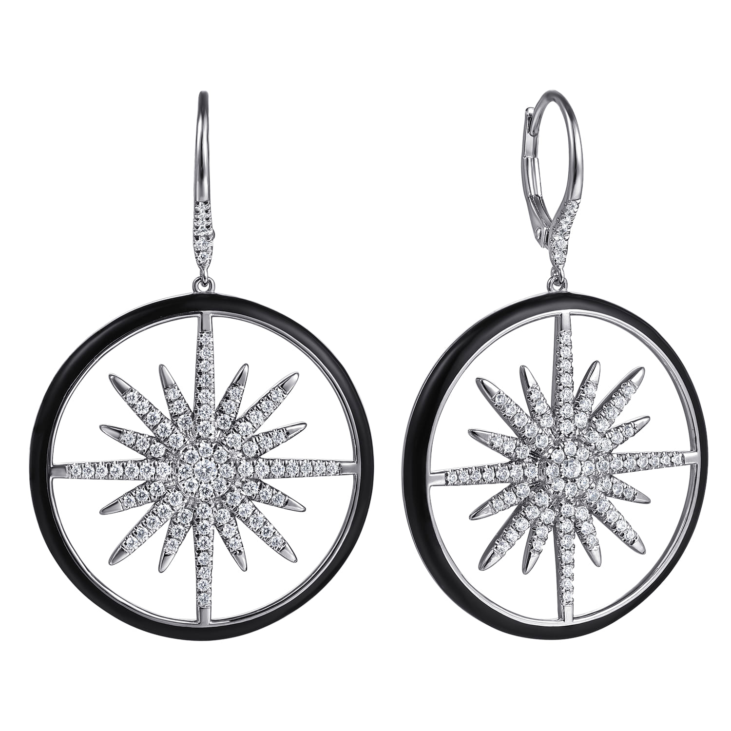 Diamond Spike Huggie Drop Earrings with Enamel