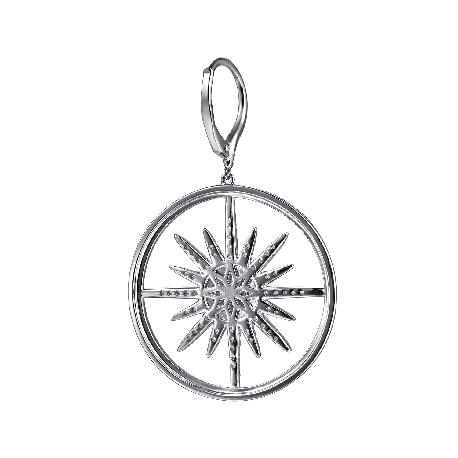 Diamond Spike Huggie Drop Earrings with Enamel in 14K White Gold, photograph 3