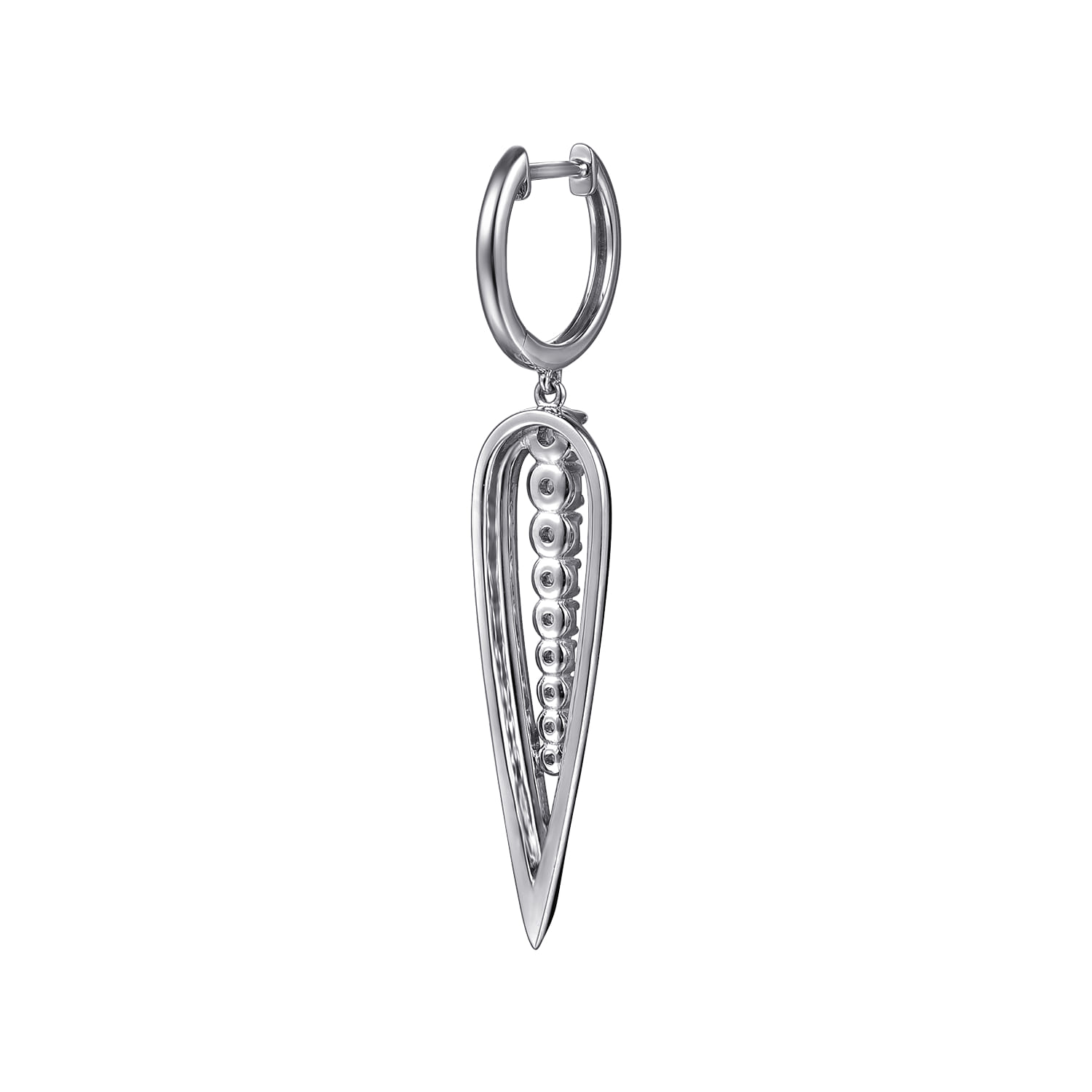 Graduating Diamond Huggie Drop Earrings with Enamel in 14K White Gold, photograph 3