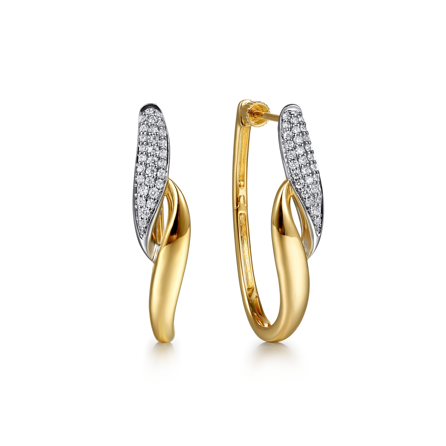 Pave Diamond Bypass Hoop Earrings in 14K White/Yellow Gold