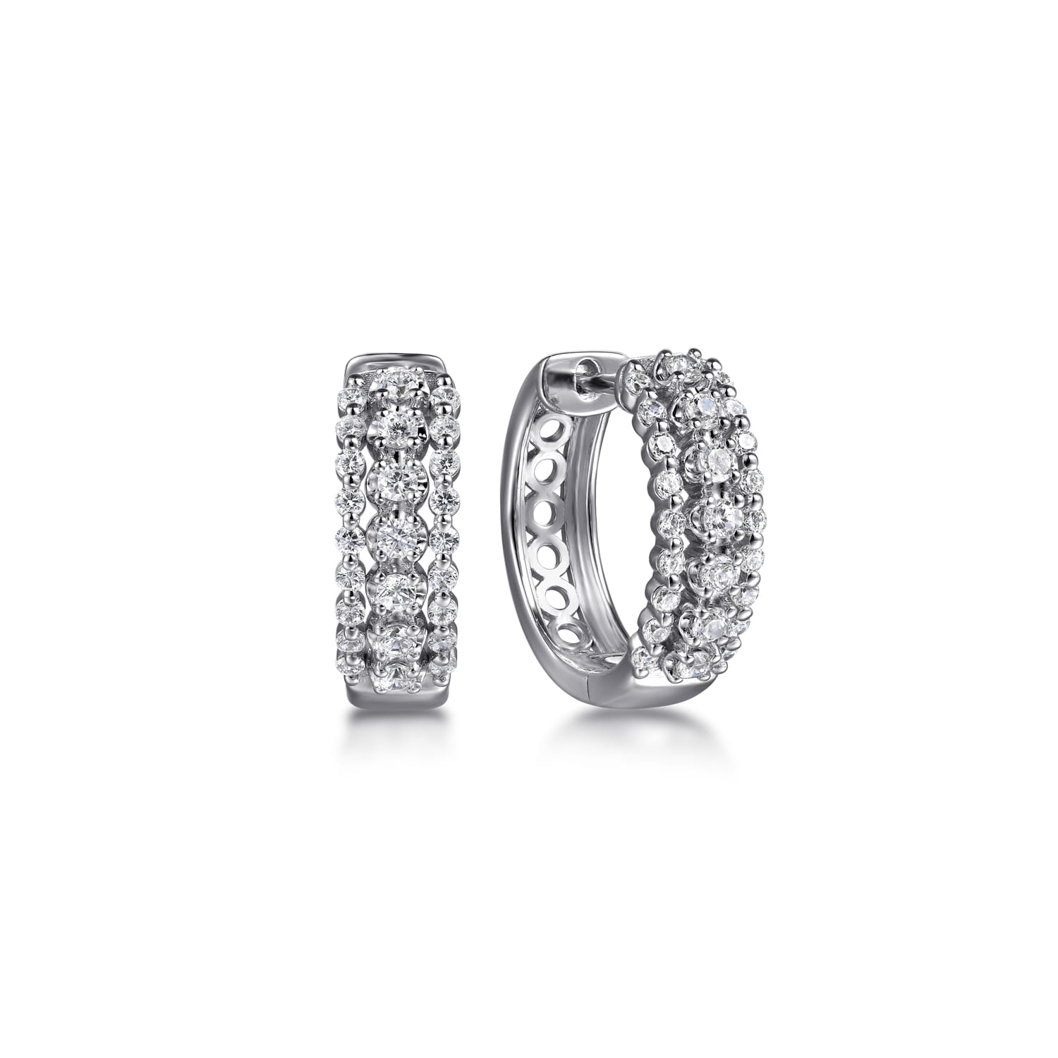 Multi Row Diamond Huggie Earrings in 14K White Gold