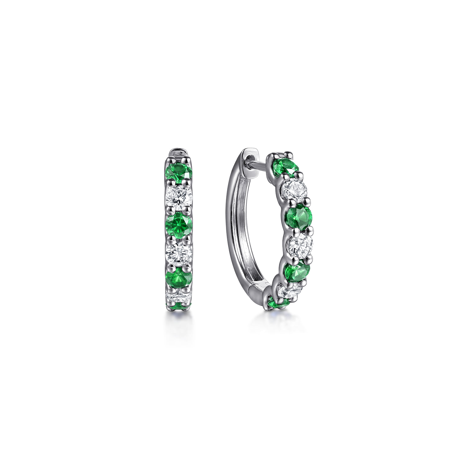 15mm Diamond and Emerald Huggie Earrings