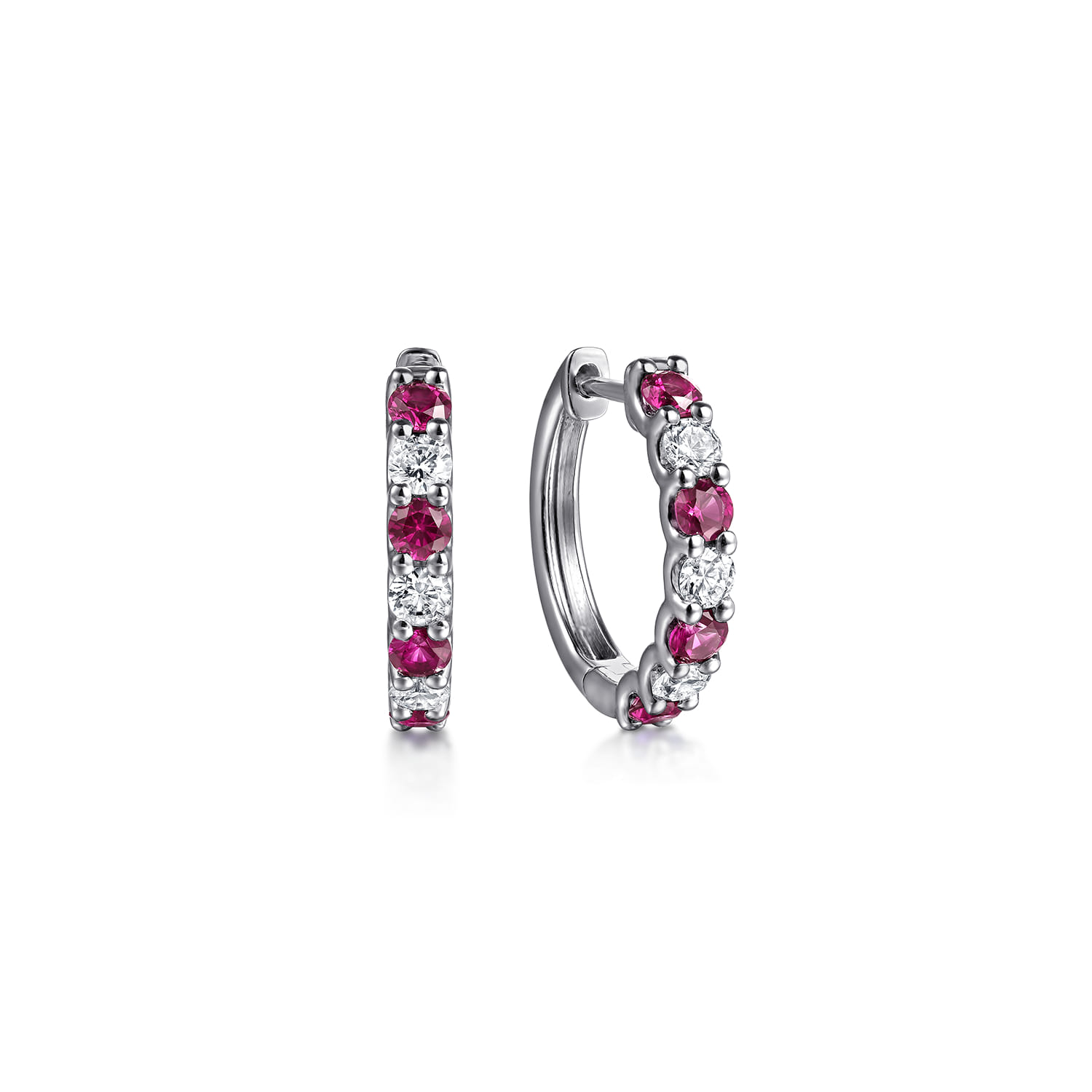 15mm Diamond and Ruby Huggie Earrings