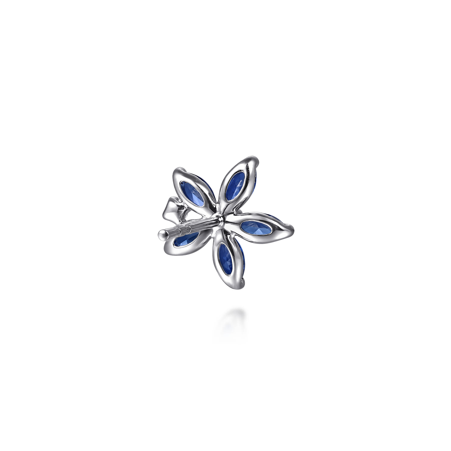 Diamond and Marquise Sapphire Flower Stud Earrings in 14K White Gold, photograph 2