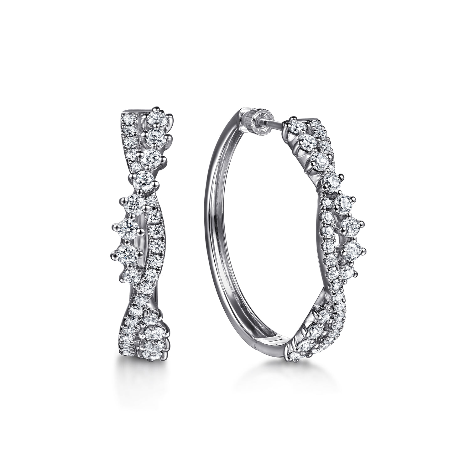 Diamond Twisted Intricate Hoop Earrings in 14K White Gold
