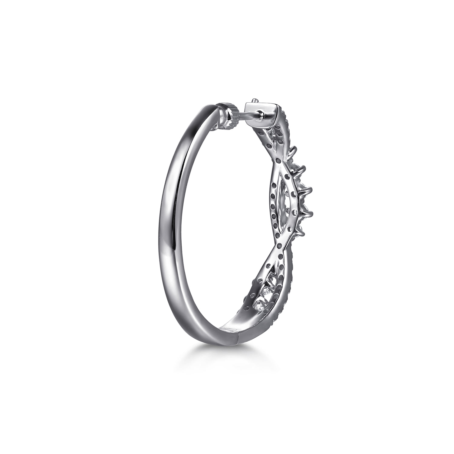 Diamond Twisted Intricate Hoop Earrings in 14K White Gold, photograph 3