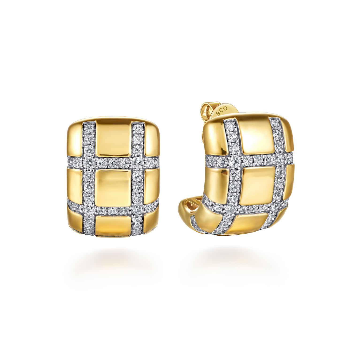 18K Yellow Gold Diamond J Hoop Stud Earrings @ $4950. Shop