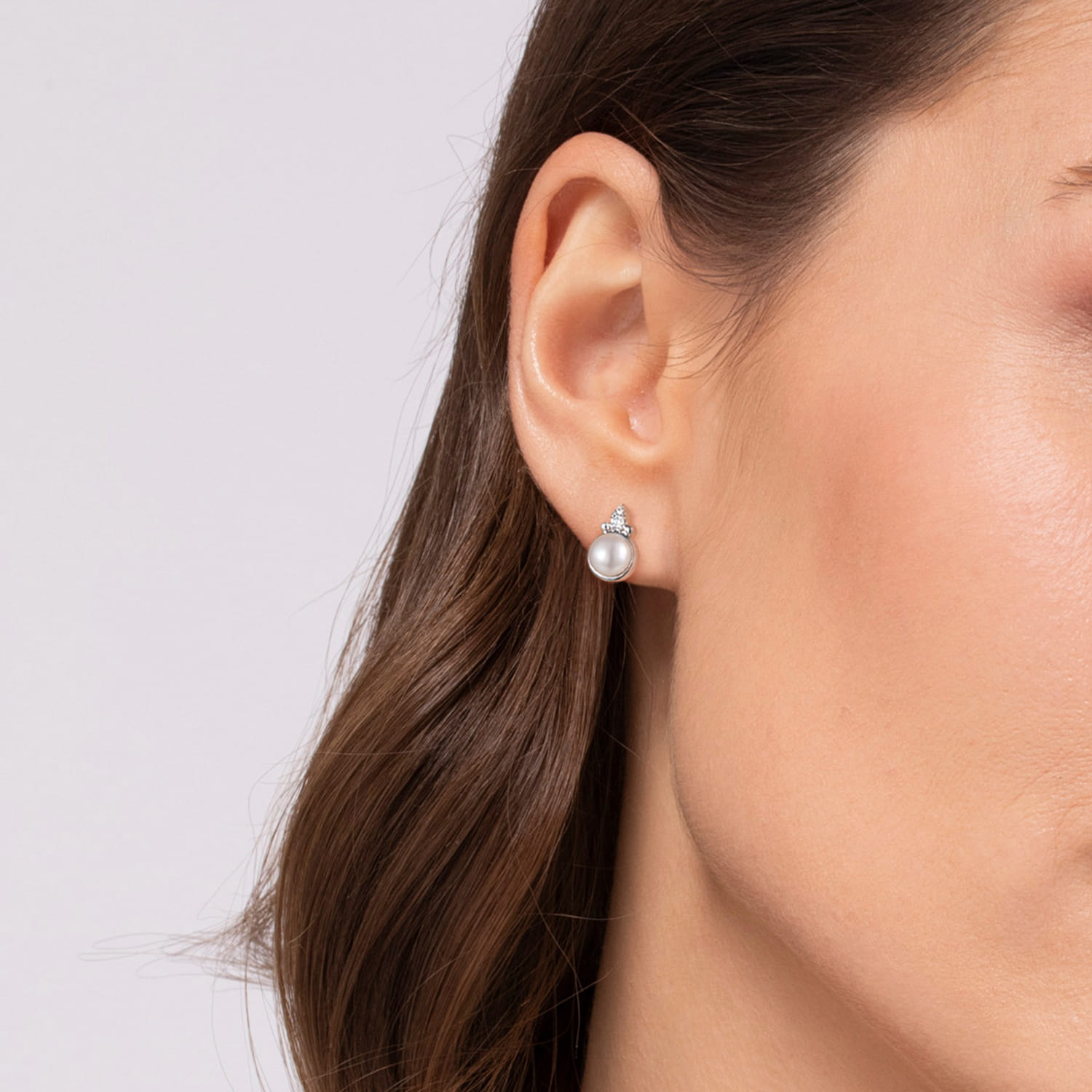 Diamond Bujukan Pearl Stud Earrings in Sterling Silver, photograph 3