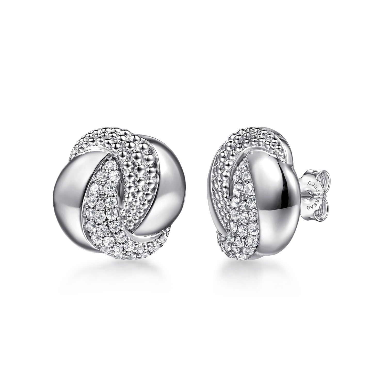 Bujukan and White Sapphire Spiral Stud Earrings in Sterling Silver