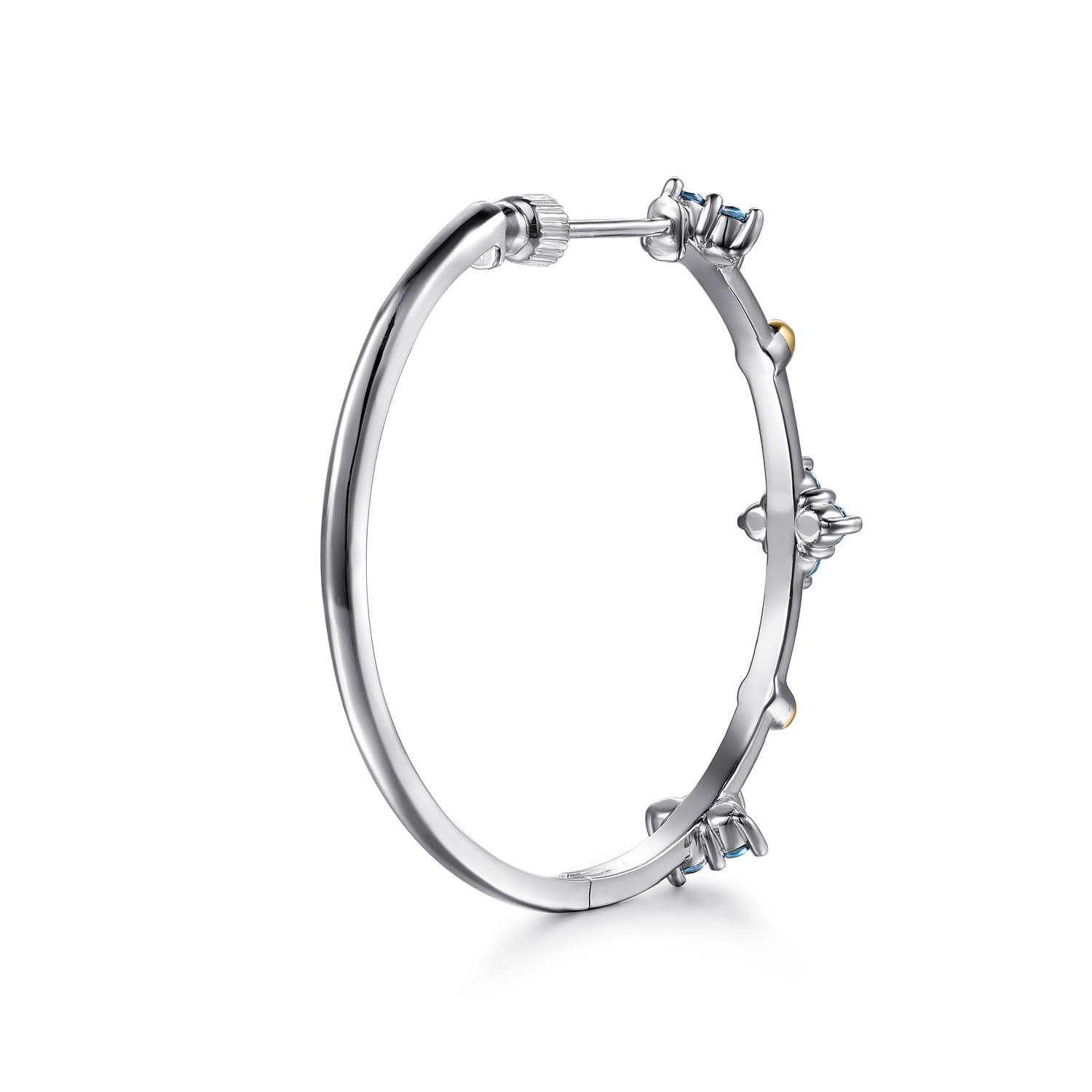 and Bujukan and London Blue Topaz Classic Hoop Earrings in 14K Yellow Gold, photograph 2