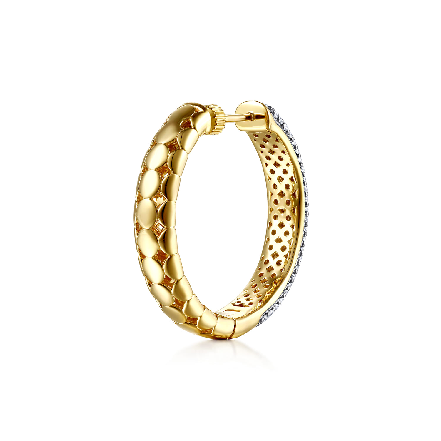 Diamond 30mm Classic Hoop Earrings in 14K White/Yellow Gold, photograph 2