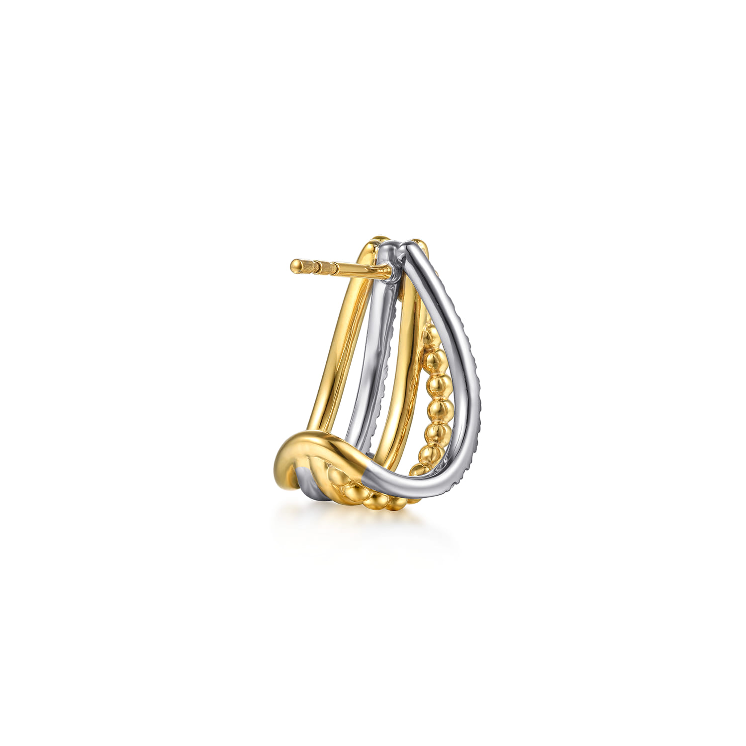 Bujukan and Diamond Criss Cross J Hoop Earrings in 14K White/Yellow Gold, photograph 2