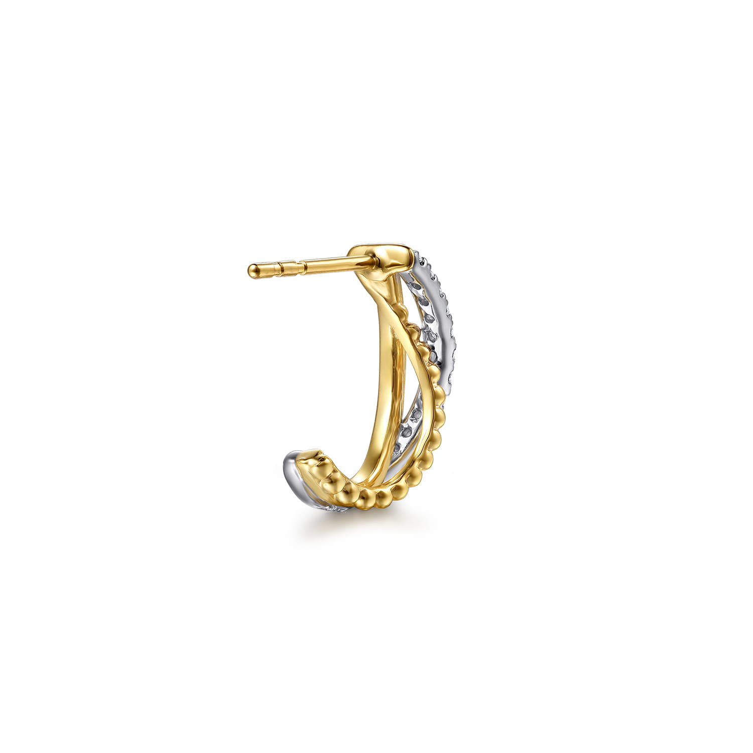 Bujukan and Diamond Criss Cross J Hoop Earrings in 14K White/Yellow Gold, photograph 2