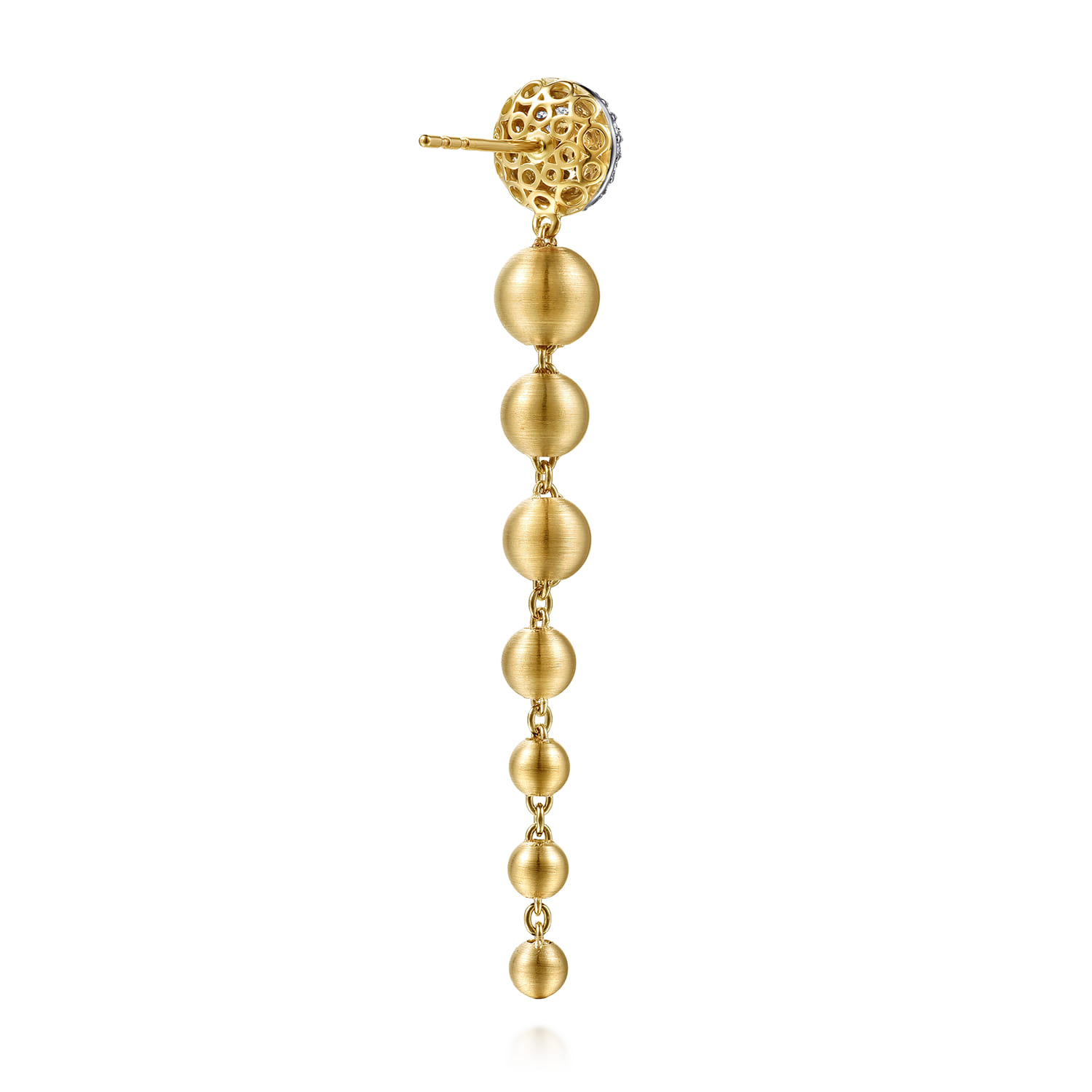 Diamond and Bujukan Ball Graduating Stud Drop Earrings in 14K White/Yellow Gold, photograph 2