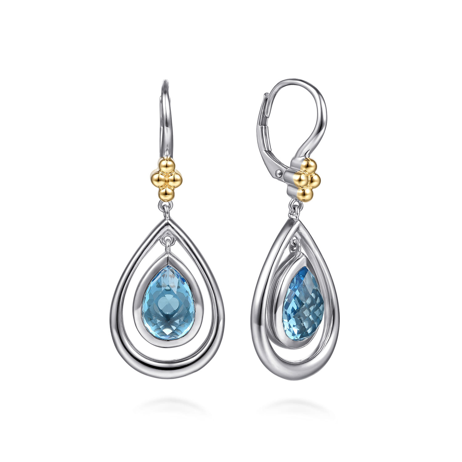 and Bujukan Pear Blue Topaz Leverback Drop Earrings in 14K Yellow Gold