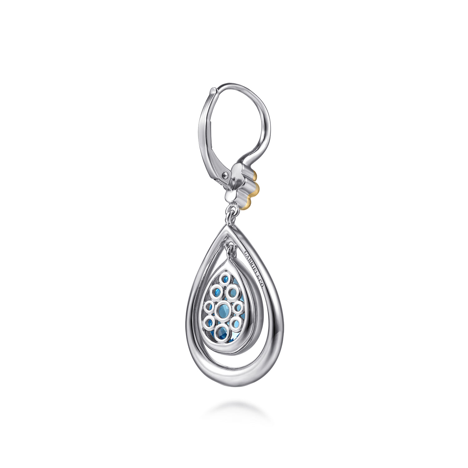 and Bujukan Pear Blue Topaz Leverback Drop Earrings in 14K Yellow Gold, photograph 2