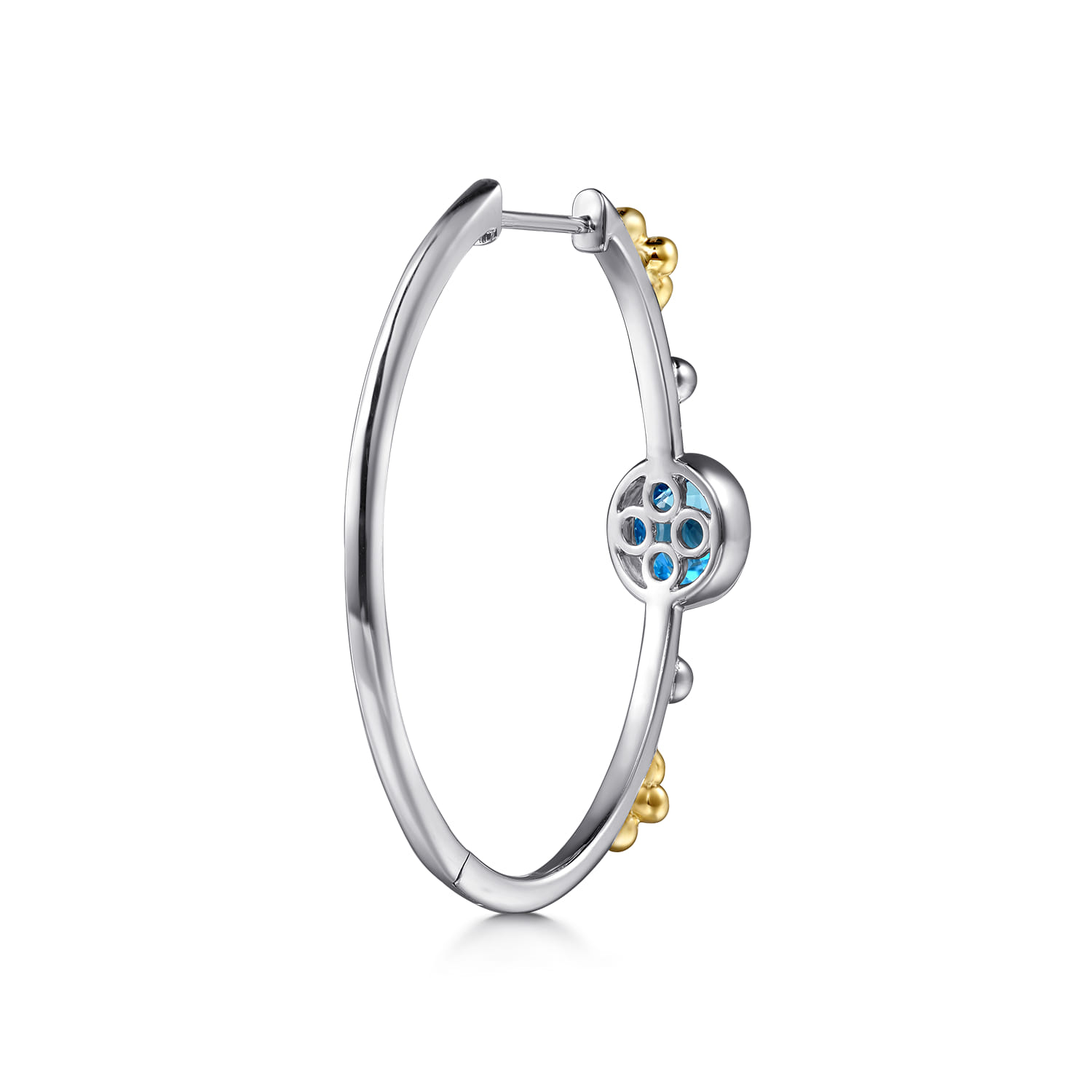 and Bujukan Round Blue Topaz Elongated Oval Classic Hoop Earrings in 14K Yellow Gold, photograph 2