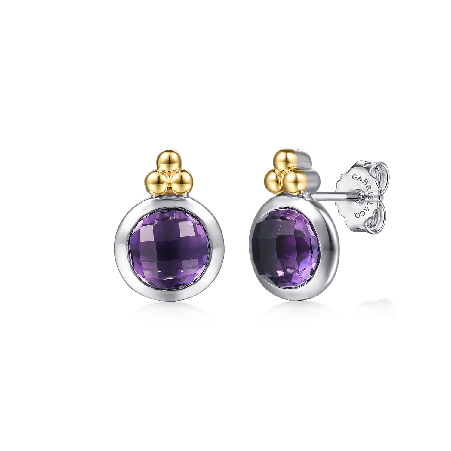 and Bujukan Round Amethyst Stud Earrings in 14K Yellow Gold