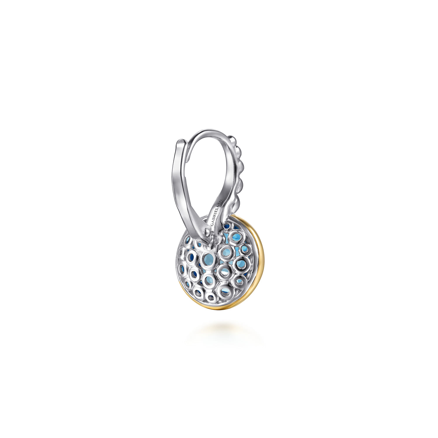 and Bujukan Round Blue Topaz Leverback Earrings in 14K Yellow Gold, photograph 2