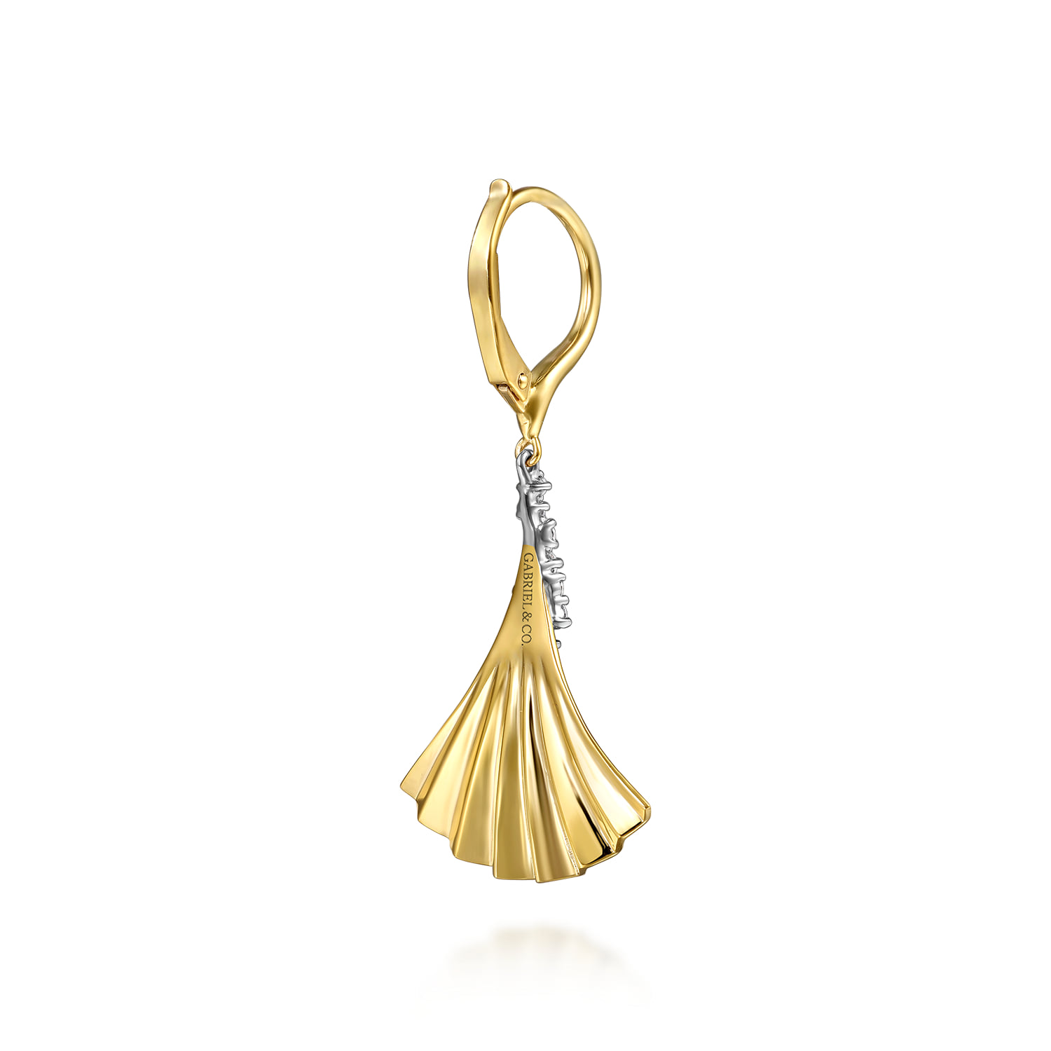 Diamond and Diamond Cut Leverback Drop Earrings in 14K White/Yellow Gold, photograph 2