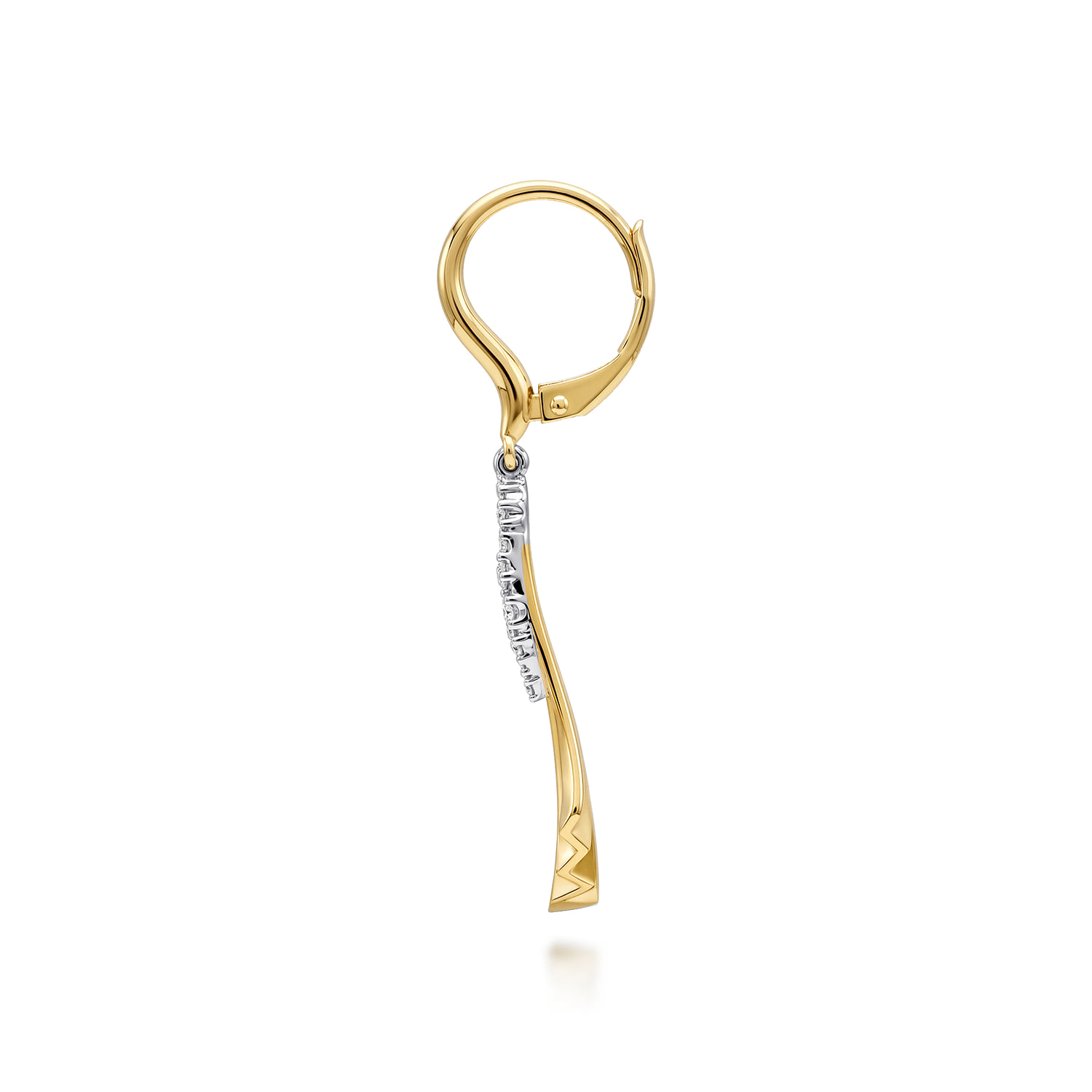 Diamond and Diamond Cut Leverback Drop Earrings in 14K White/Yellow Gold, photograph 3