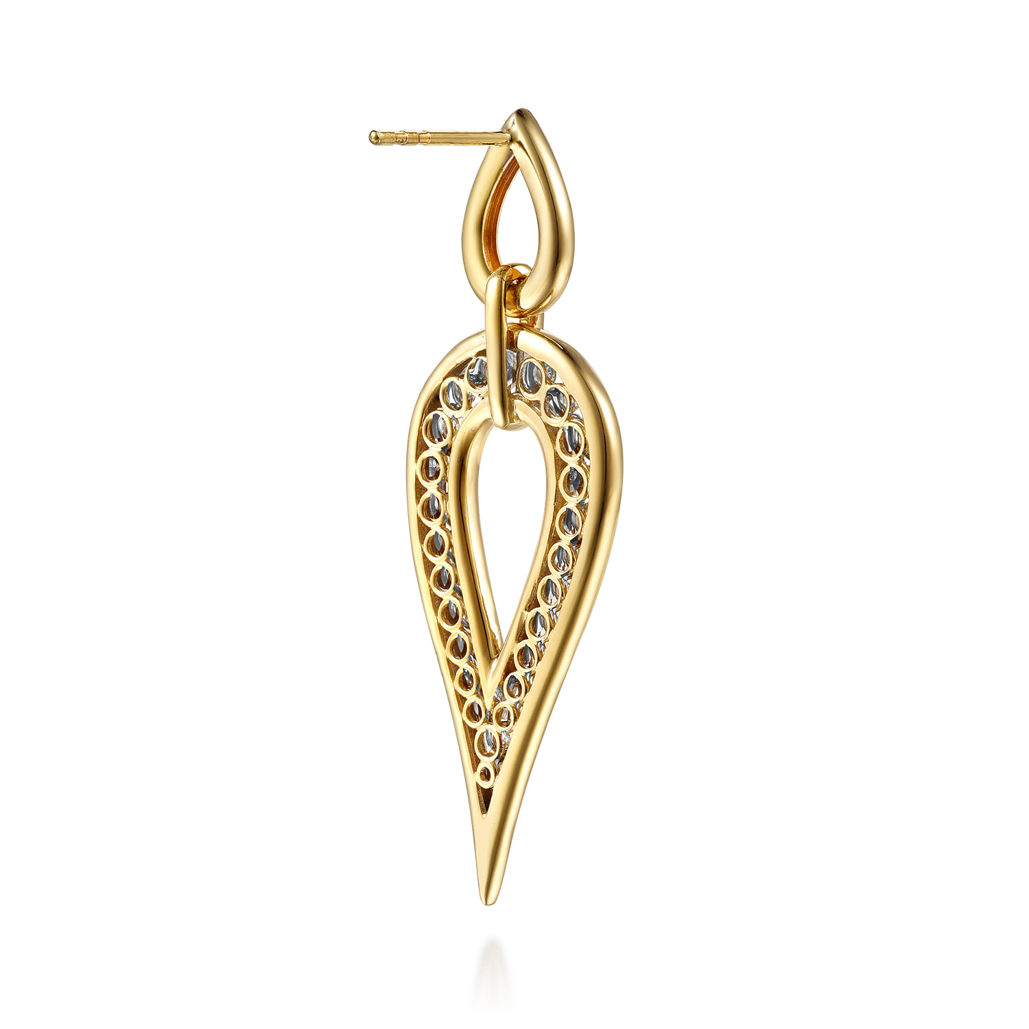 Diamond Teardrop Stud Drop Earrings in 14K White/Yellow Gold, photograph 2