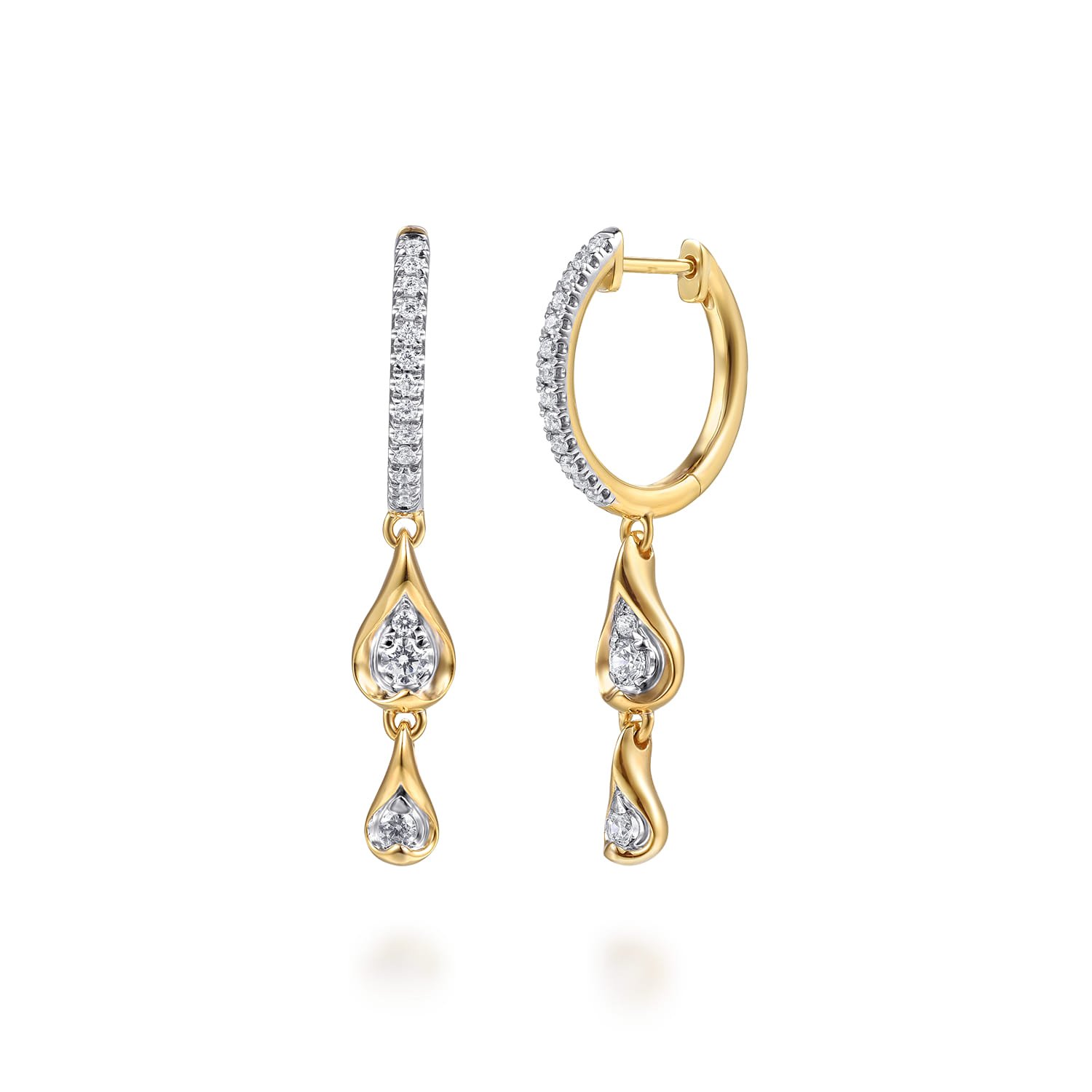 Diamond Huggie Drop Earrings in 14K White/Yellow Gold
