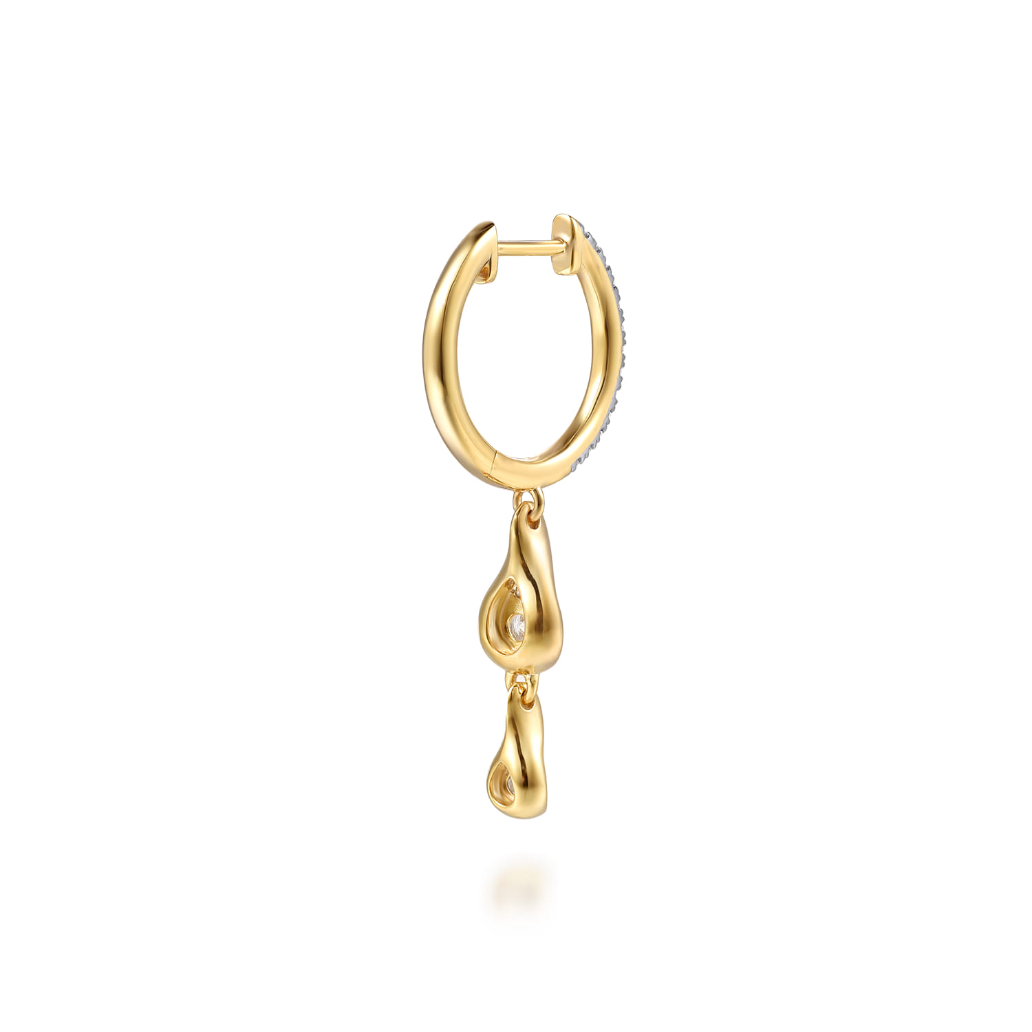 Diamond Huggie Drop Earrings in 14K White/Yellow Gold, photograph 3